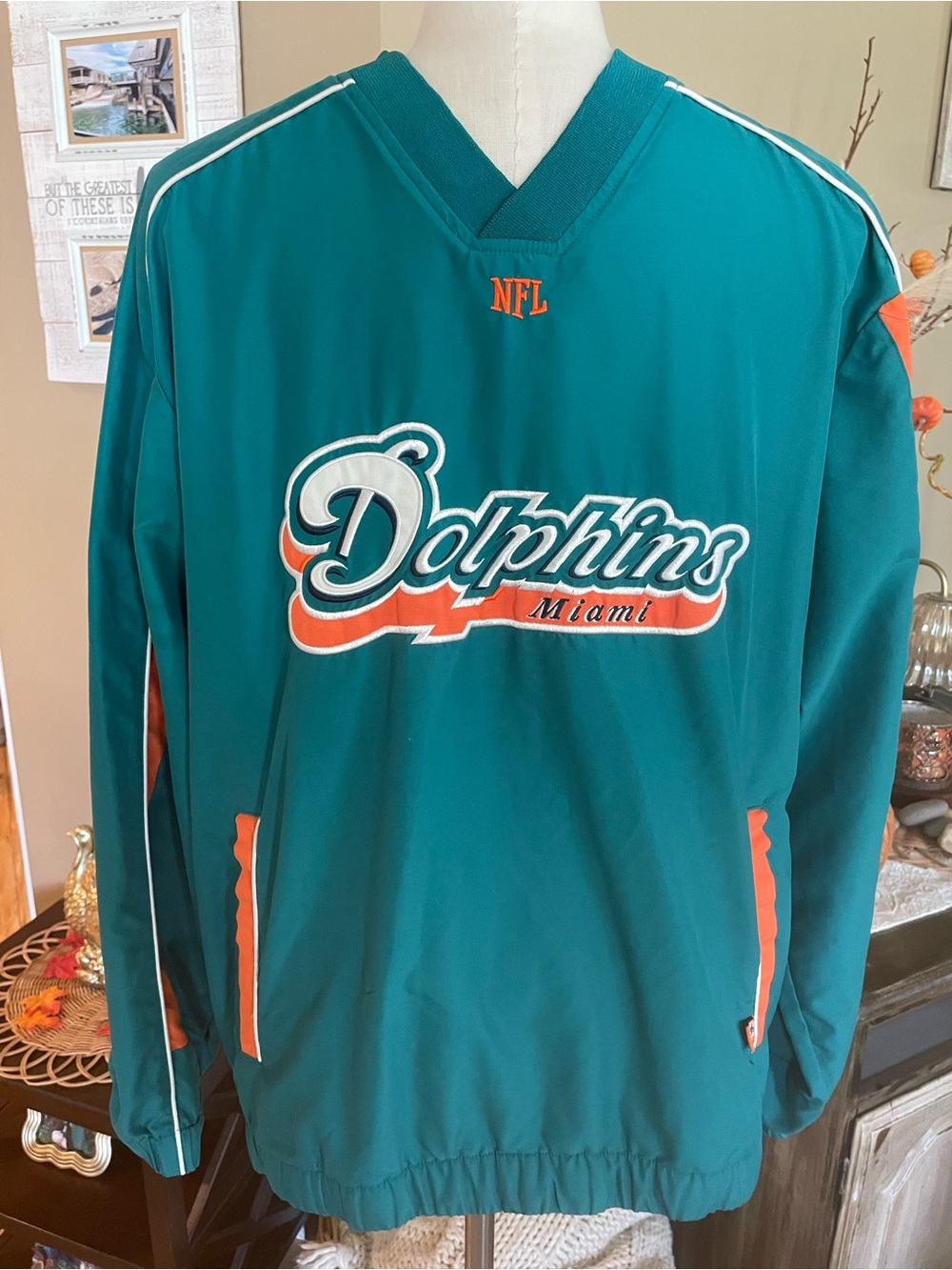 NFL Miami Dolphins Teal Pullover Rash Guard with Orange & White Accents